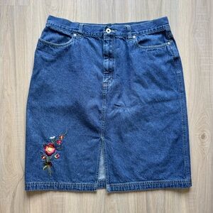 Denim Skirt Women’s 16 Vintage Y2k Embroidered Flower Old Navy